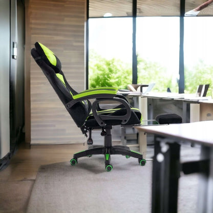 Sukamas žaidimų kėdės su atrama kojoms ir masažine pagalve