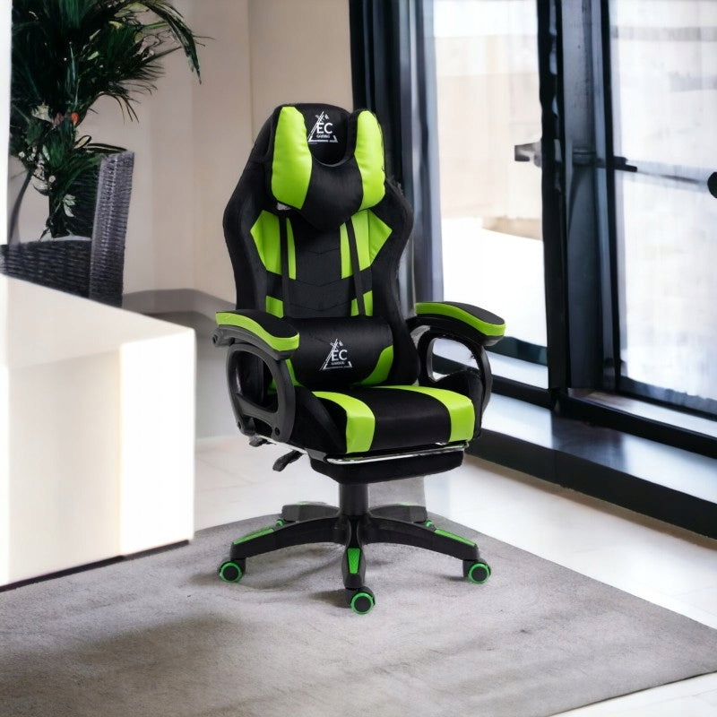 Sukamas žaidimų kėdės su atrama kojoms ir masažine pagalve