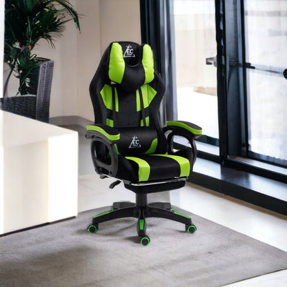 Sukamas žaidimų kėdės su atrama kojoms ir masažine pagalve