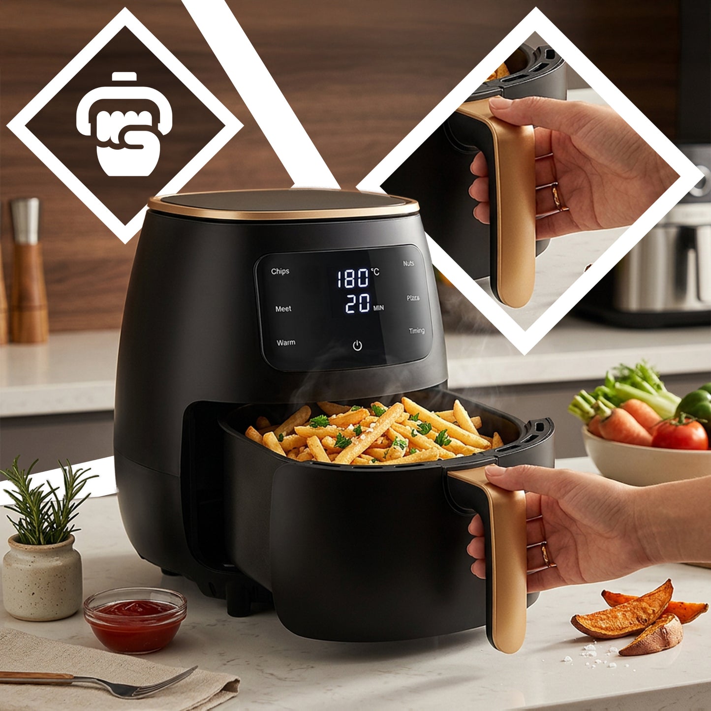 Beriebalinė Keptuvė Air Fryer 6L, 2400W Galingas Orkaitė-Keptuvė