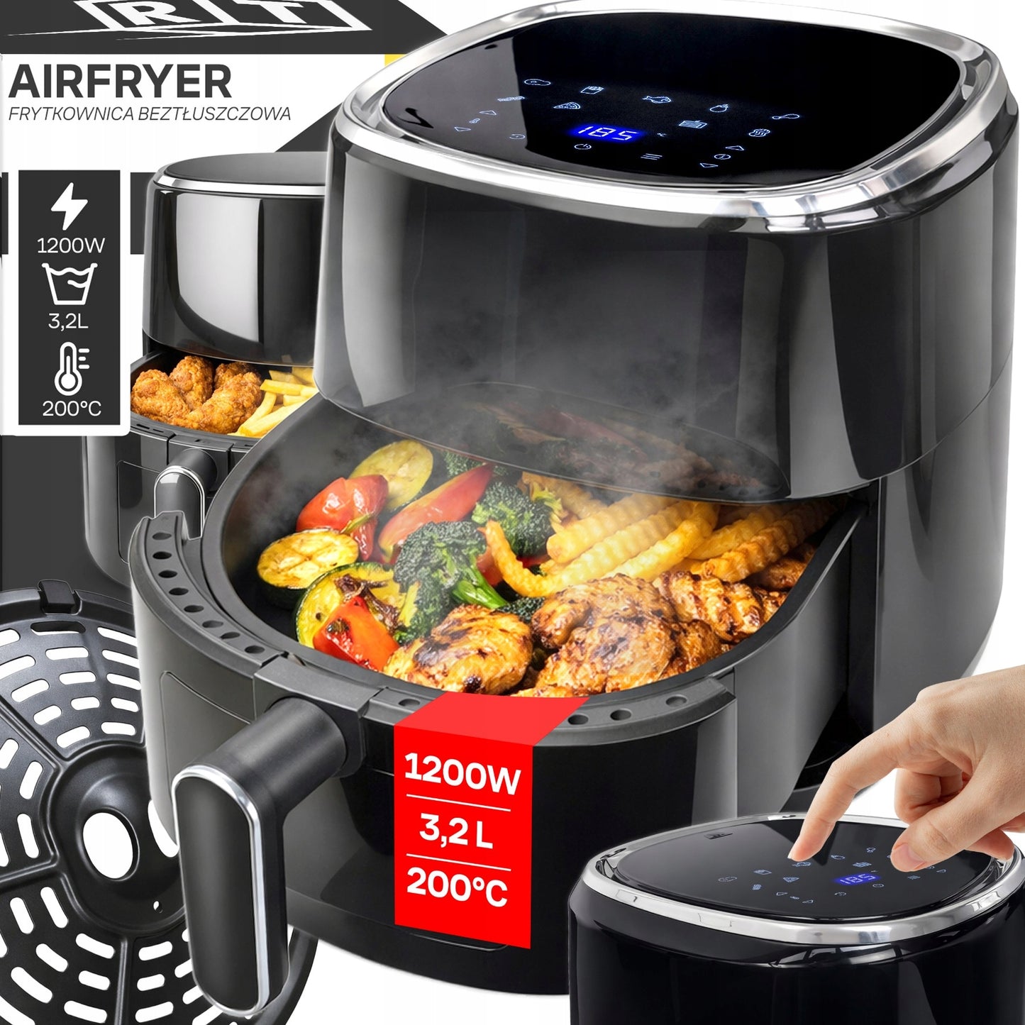 Beztukė Air Fryer Frituoklis-Orkaitė 3,2L, 1200W, 10 Programų