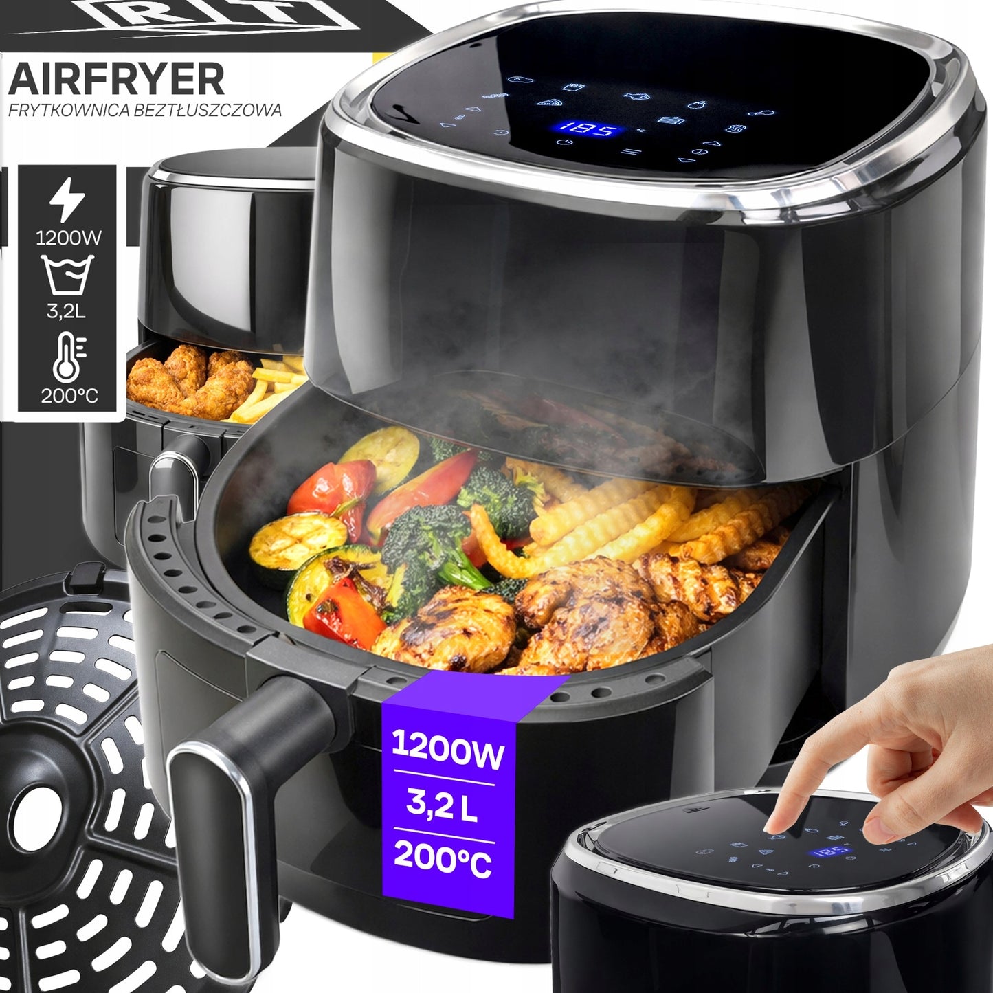 Beztukė Air Fryer Frituoklis-Orkaitė 3,2L, 1200W, 10 Programų