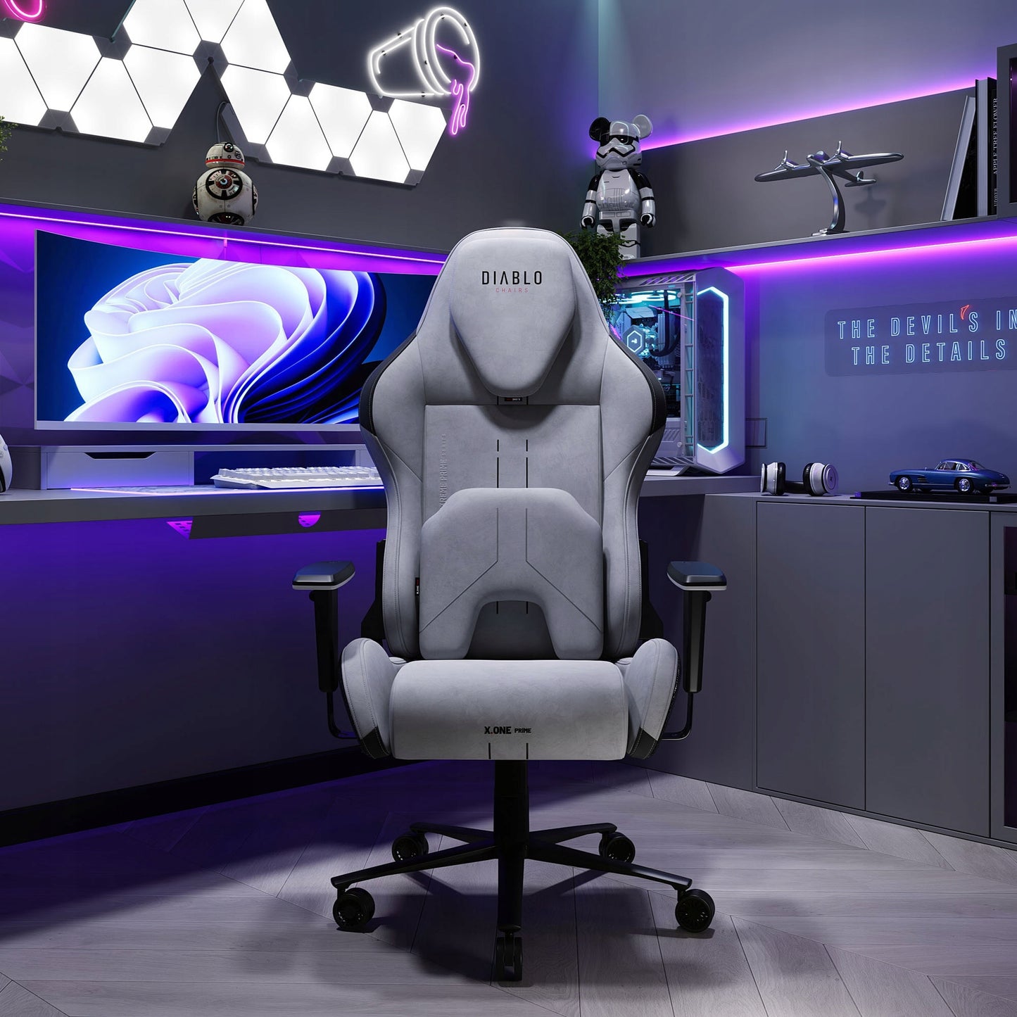 Žaidimų kėdė Diablo Chairs X.One Prime pilkas audinys