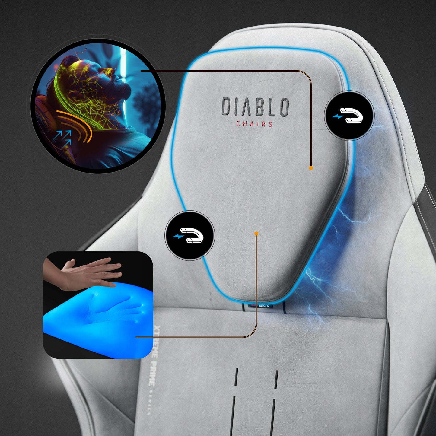 Žaidimų kėdė Diablo Chairs X.One Prime pilkas audinys