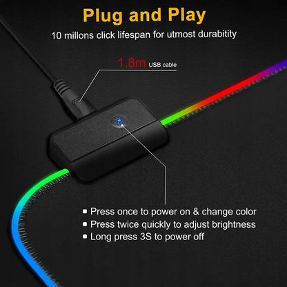 Žaidimų pelės kilimėlis ant stalo su LED RGB apšvietimu