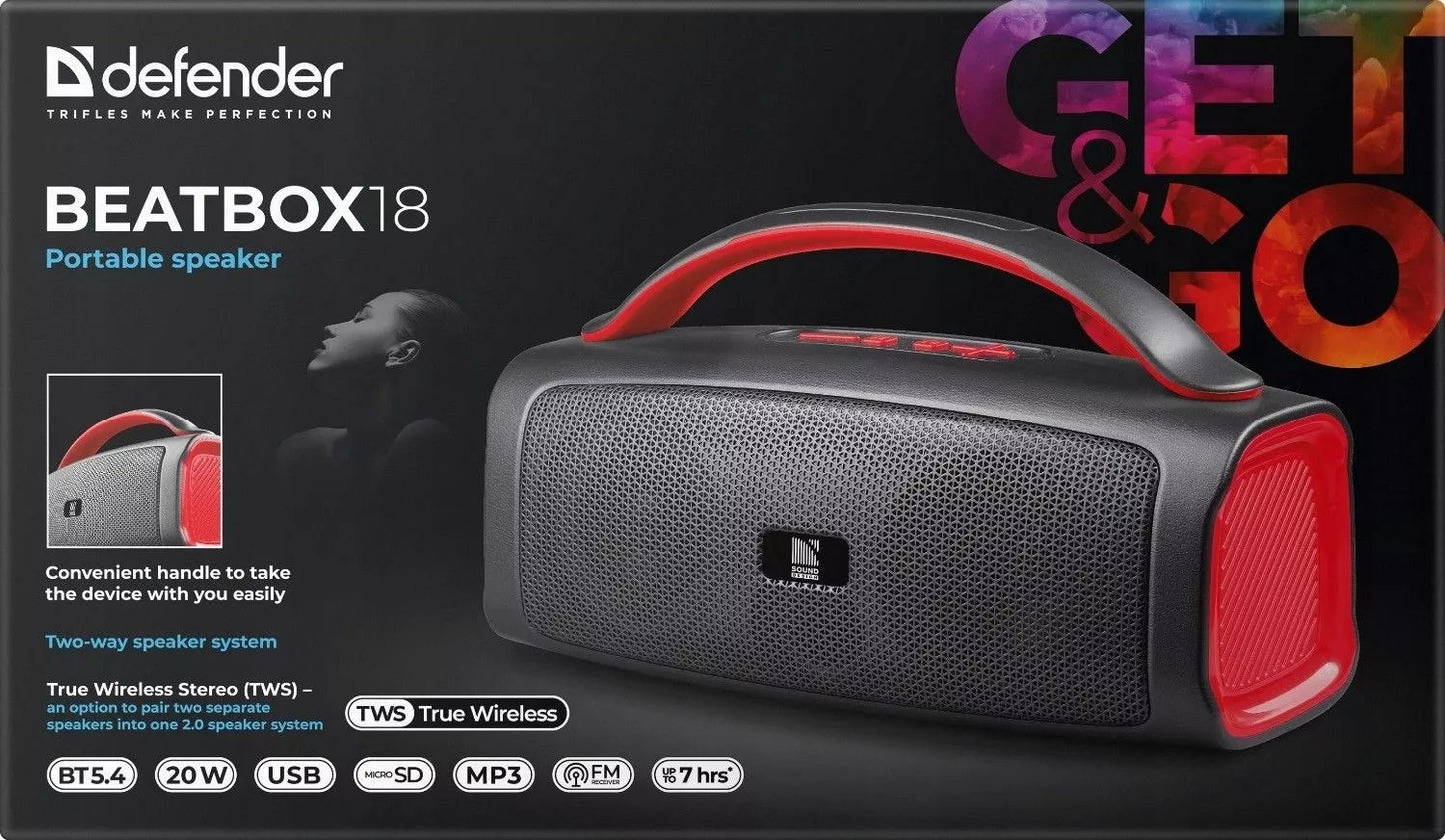 NEŠIOJAMASIS GARSIAKALBIS BEATBOX 18 BLUETOOTH 20W BT5.4 FM RADIJAS MP3 DVISTIPRIS