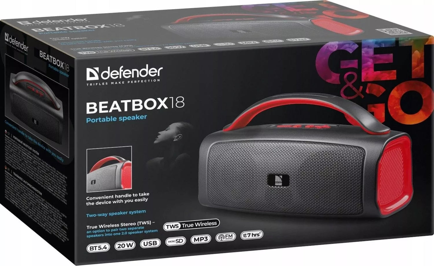 NEŠIOJAMASIS GARSIAKALBIS BEATBOX 18 BLUETOOTH 20W BT5.4 FM RADIJAS MP3 DVISTIPRIS