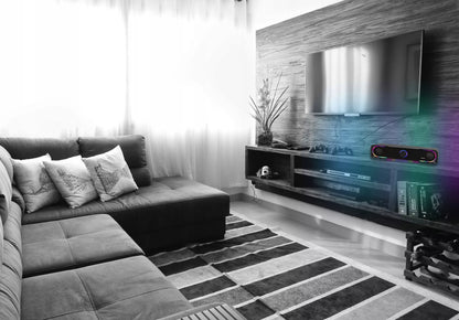 Žaidimų garso juosta (Soundbar) kompiuteriui, 3,5 mm Mini-Jack, AUX, USB, DC, RGB LED