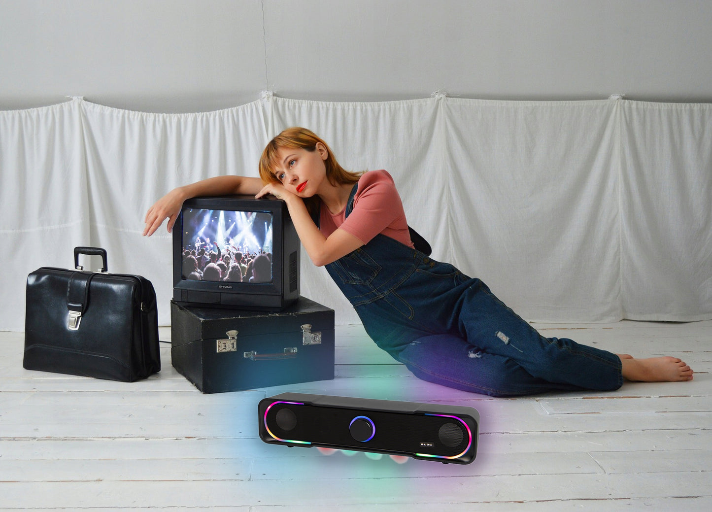 Žaidimų garso juosta (Soundbar) kompiuteriui, 3,5 mm Mini-Jack, AUX, USB, DC, RGB LED