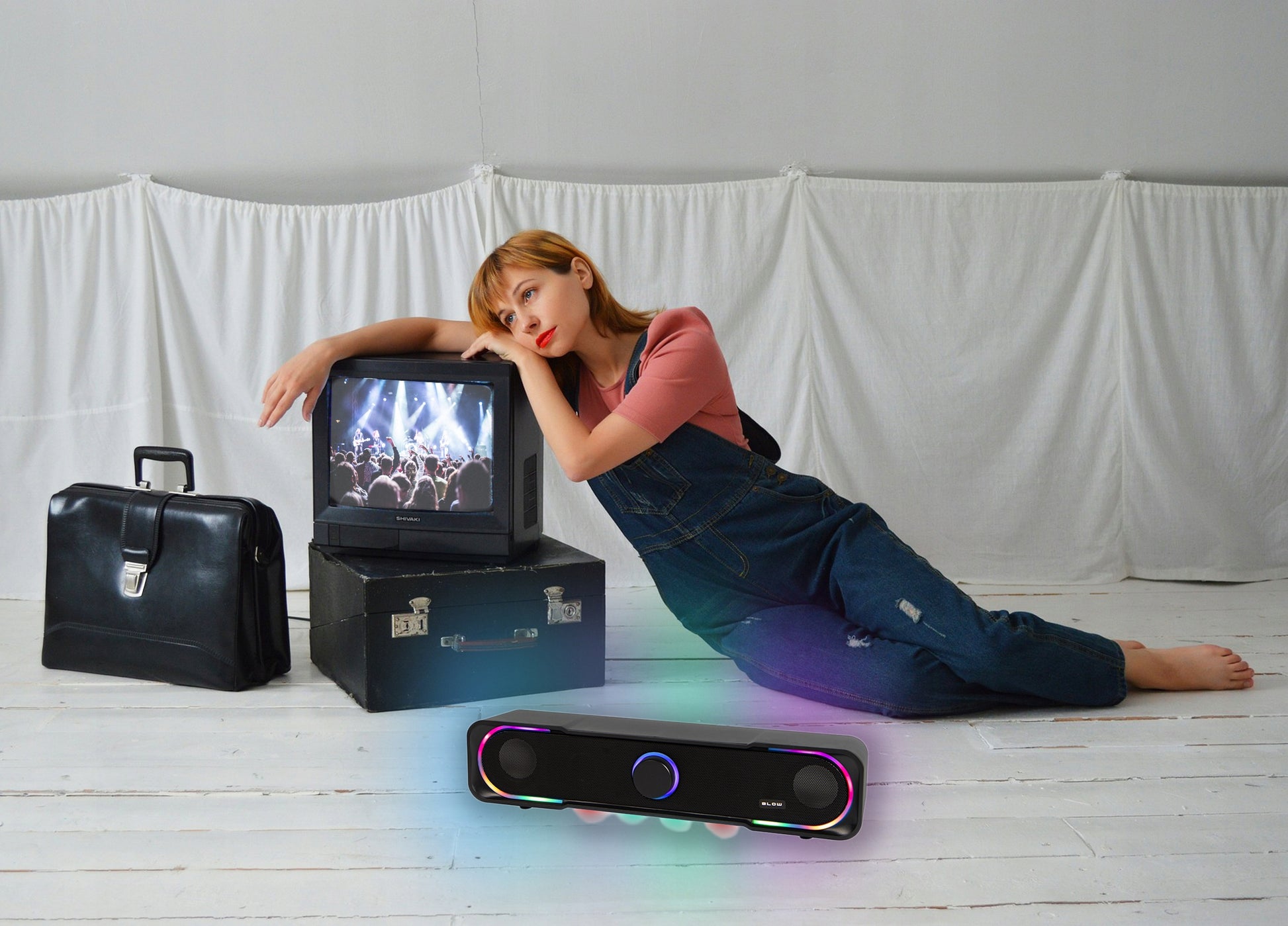 Žaidimų garso juosta (Soundbar) kompiuteriui, 3,5 mm Mini-Jack, AUX, USB, DC, RGB LED