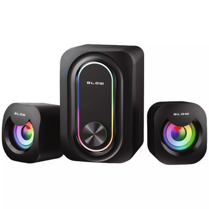 KOMPIUTERINĖS KOLONĖLĖS ŽAIDIMŲ 2.1 KOLONĖLIŲ RINKINYS RGB LED 2x 3W + ŽEMŲ DAŽNIŲ GALEKALNIS 5W