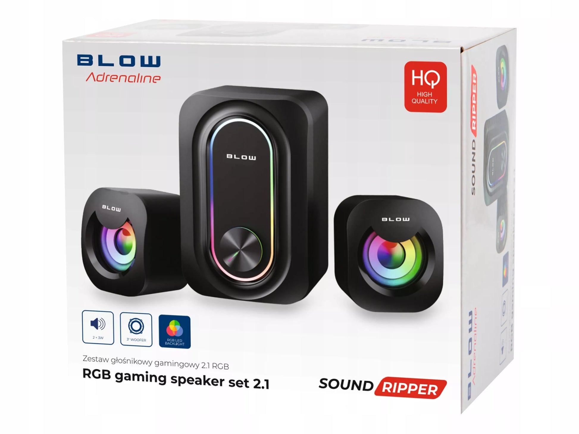 KOMPIUTERINĖS KOLONĖLĖS ŽAIDIMŲ 2.1 KOLONĖLIŲ RINKINYS RGB LED 2x 3W + ŽEMŲ DAŽNIŲ GALEKALNIS 5W