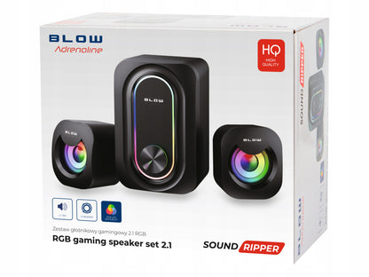 KOMPIUTERINĖS KOLONĖLĖS ŽAIDIMŲ 2.1 KOLONĖLIŲ RINKINYS RGB LED 2x 3W + ŽEMŲ DAŽNIŲ GALEKALNIS 5W