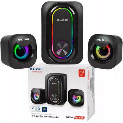 KOMPIUTERINĖS KOLONĖLĖS ŽAIDIMŲ 2.1 KOLONĖLIŲ RINKINYS RGB LED 2x 3W + ŽEMŲ DAŽNIŲ GALEKALNIS 5W