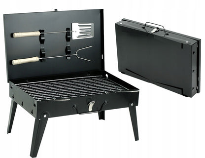 Sodo GRILIS TURISTINIS PERKELIAMAS SULANKSTOMAS BBQ LAGAMINAS SU AKSESUARAIS