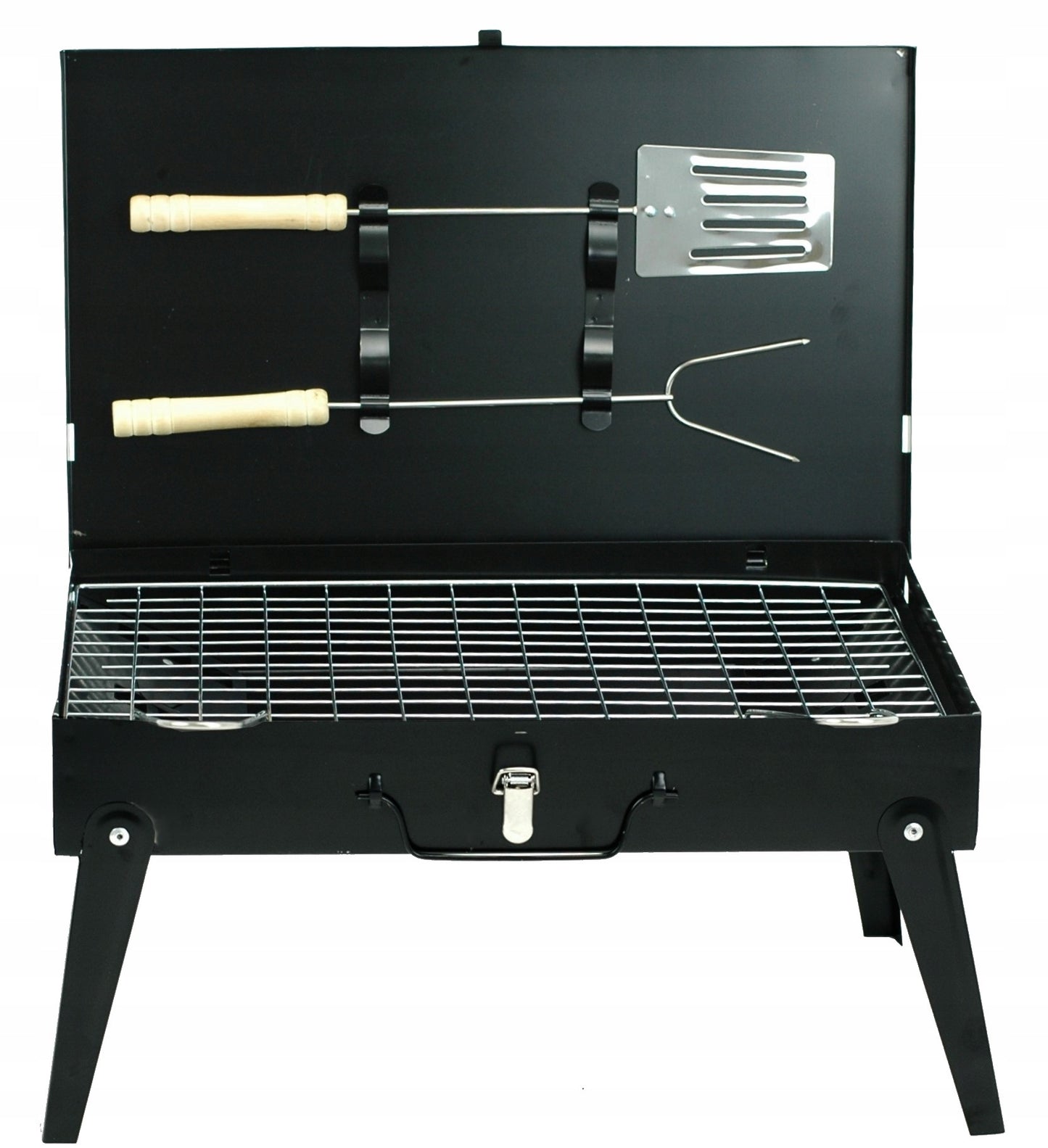 Sodo GRILIS TURISTINIS PERKELIAMAS SULANKSTOMAS BBQ LAGAMINAS SU AKSESUARAIS