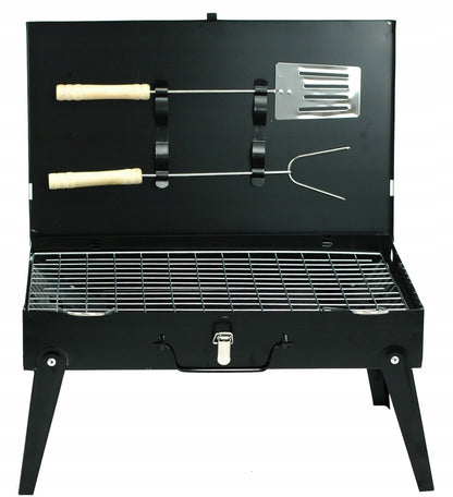 Sodo GRILIS TURISTINIS PERKELIAMAS SULANKSTOMAS BBQ LAGAMINAS SU AKSESUARAIS