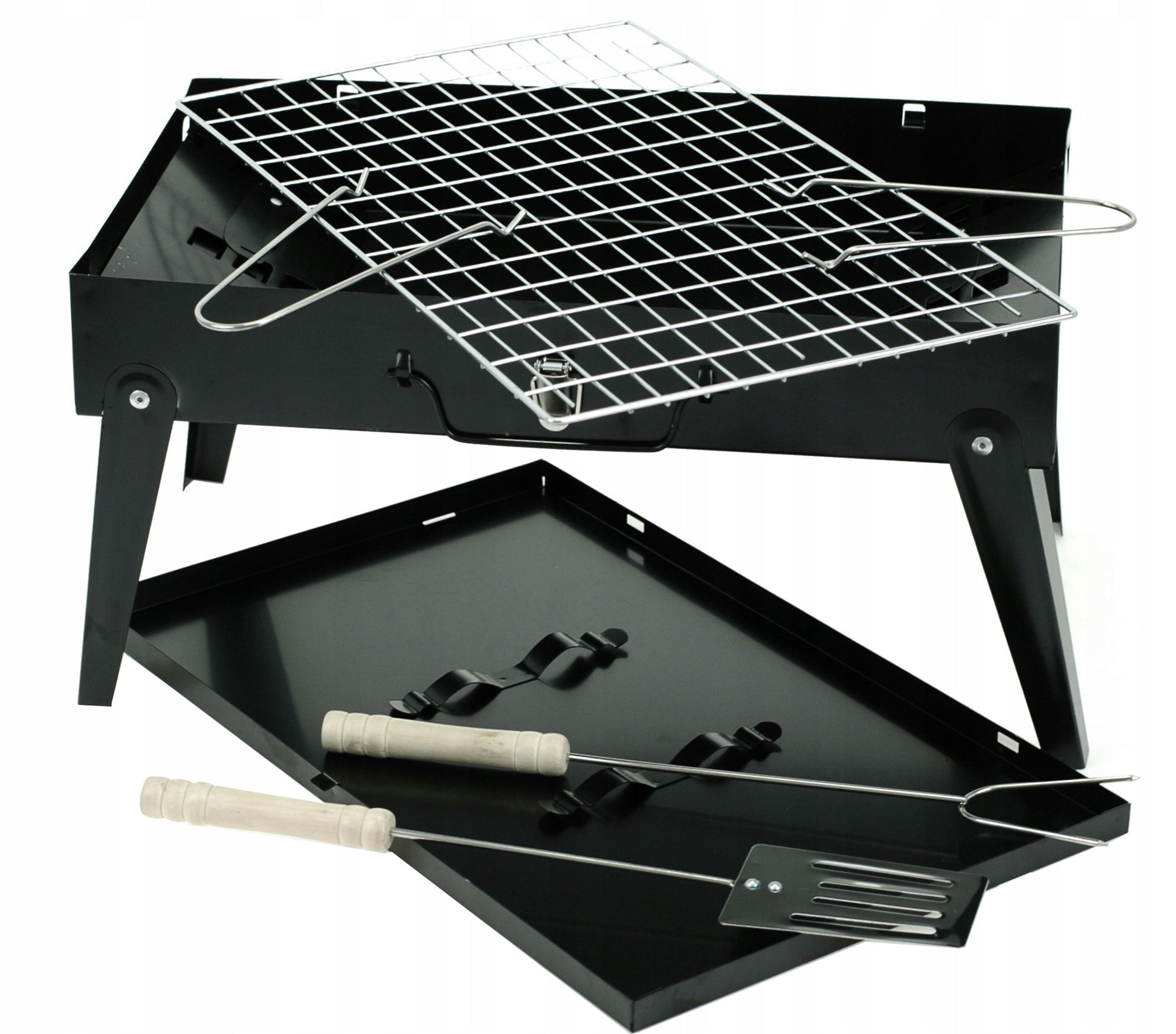 Sodo GRILIS TURISTINIS PERKELIAMAS SULANKSTOMAS BBQ LAGAMINAS SU AKSESUARAIS