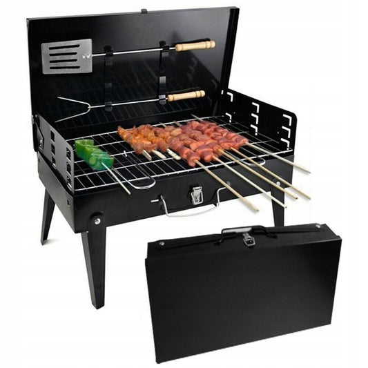 Sodo GRILIS TURISTINIS PERKELIAMAS SULANKSTOMAS BBQ LAGAMINAS SU AKSESUARAIS