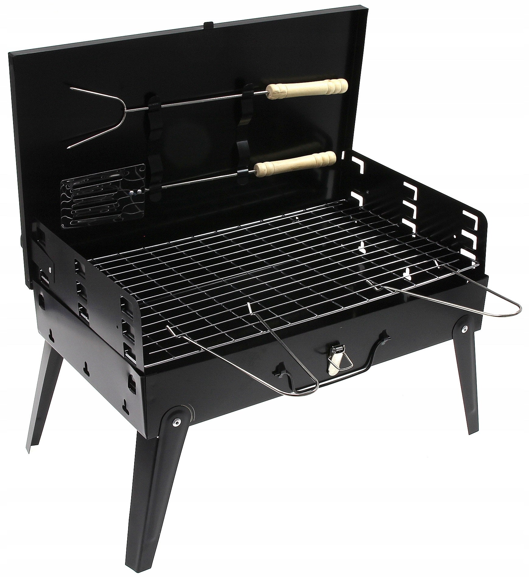 Sodo GRILIS TURISTINIS PERKELIAMAS SULANKSTOMAS BBQ LAGAMINAS SU AKSESUARAIS