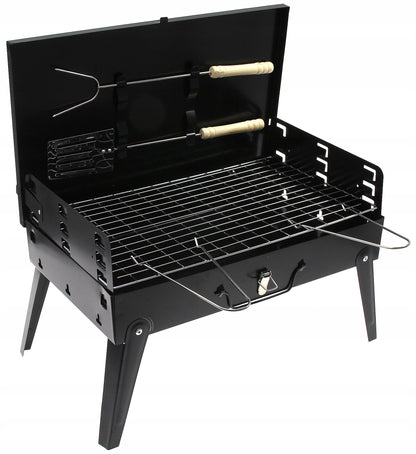 Sodo GRILIS TURISTINIS PERKELIAMAS SULANKSTOMAS BBQ LAGAMINAS SU AKSESUARAIS