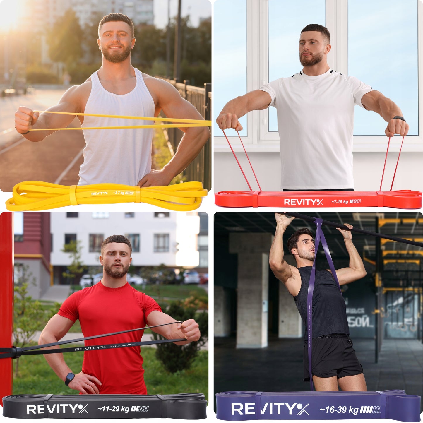 Atspariosios treniruočių gumos, fitneso juostos CrossFit, gumų rinkinys POWER BAND 4 vnt.