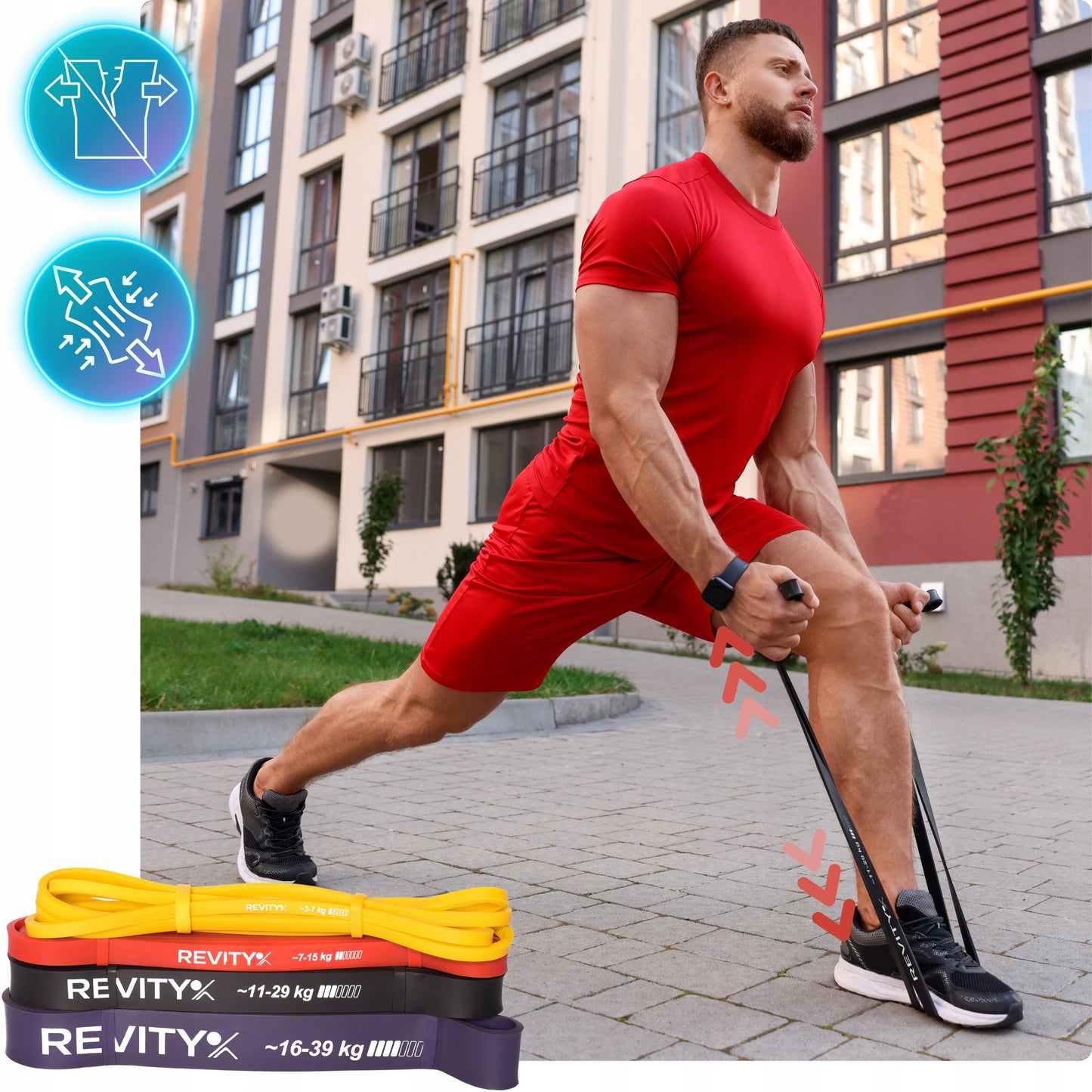 Atspariosios treniruočių gumos, fitneso juostos CrossFit, gumų rinkinys POWER BAND 4 vnt.