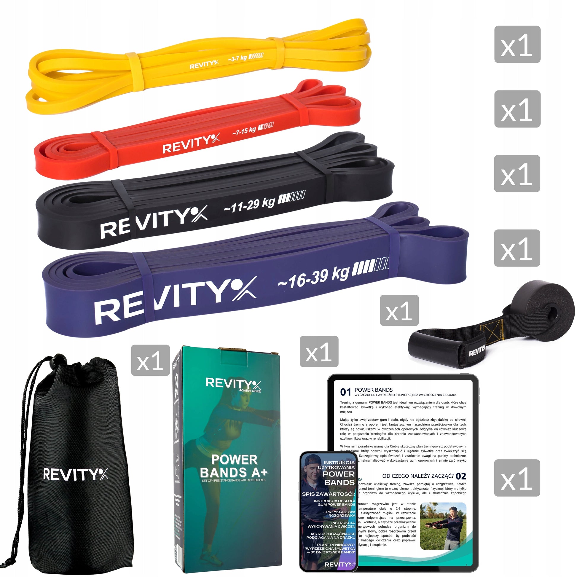 Atspariosios treniruočių gumos, fitneso juostos CrossFit, gumų rinkinys POWER BAND 4 vnt.