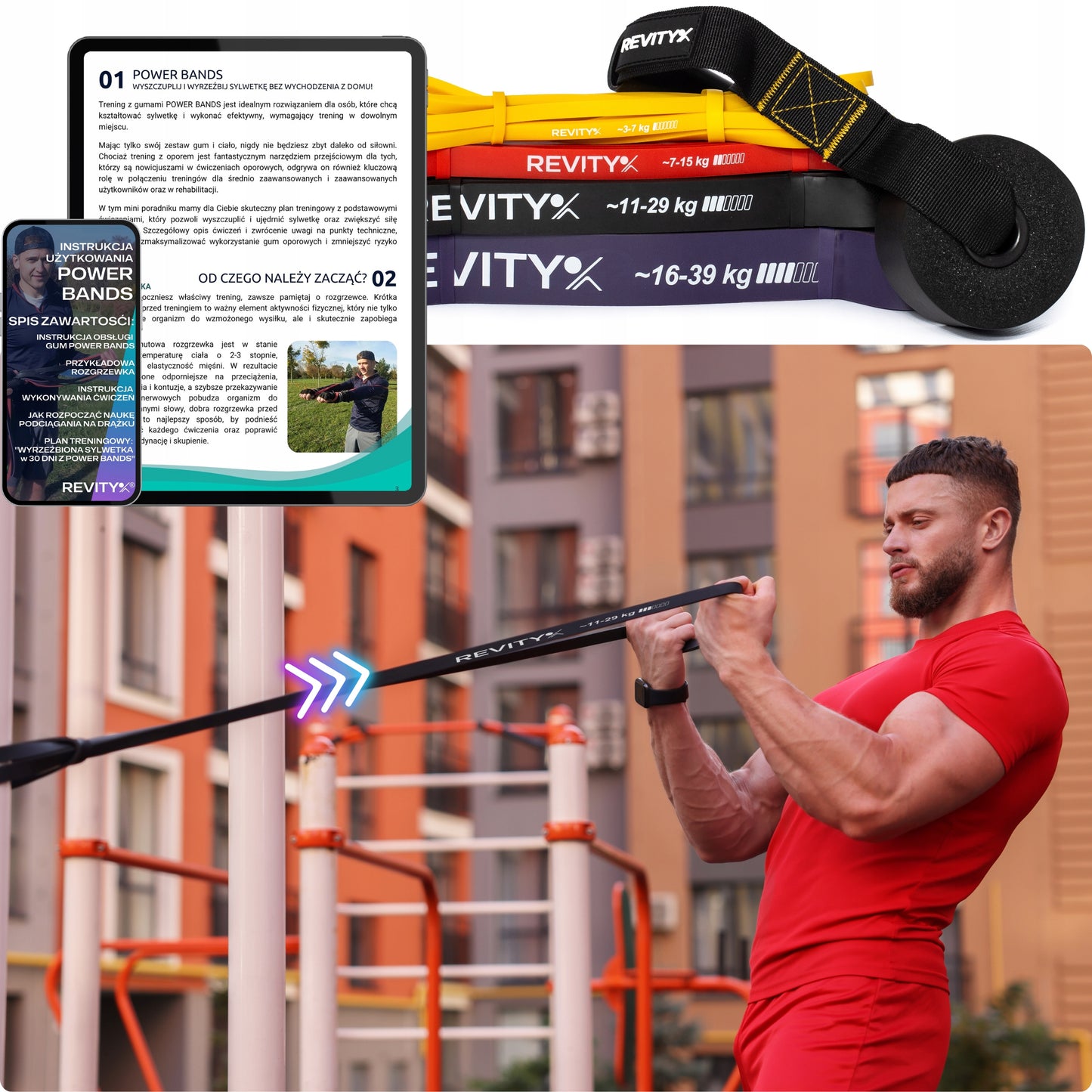 Atspariosios treniruočių gumos, fitneso juostos CrossFit, gumų rinkinys POWER BAND 4 vnt.