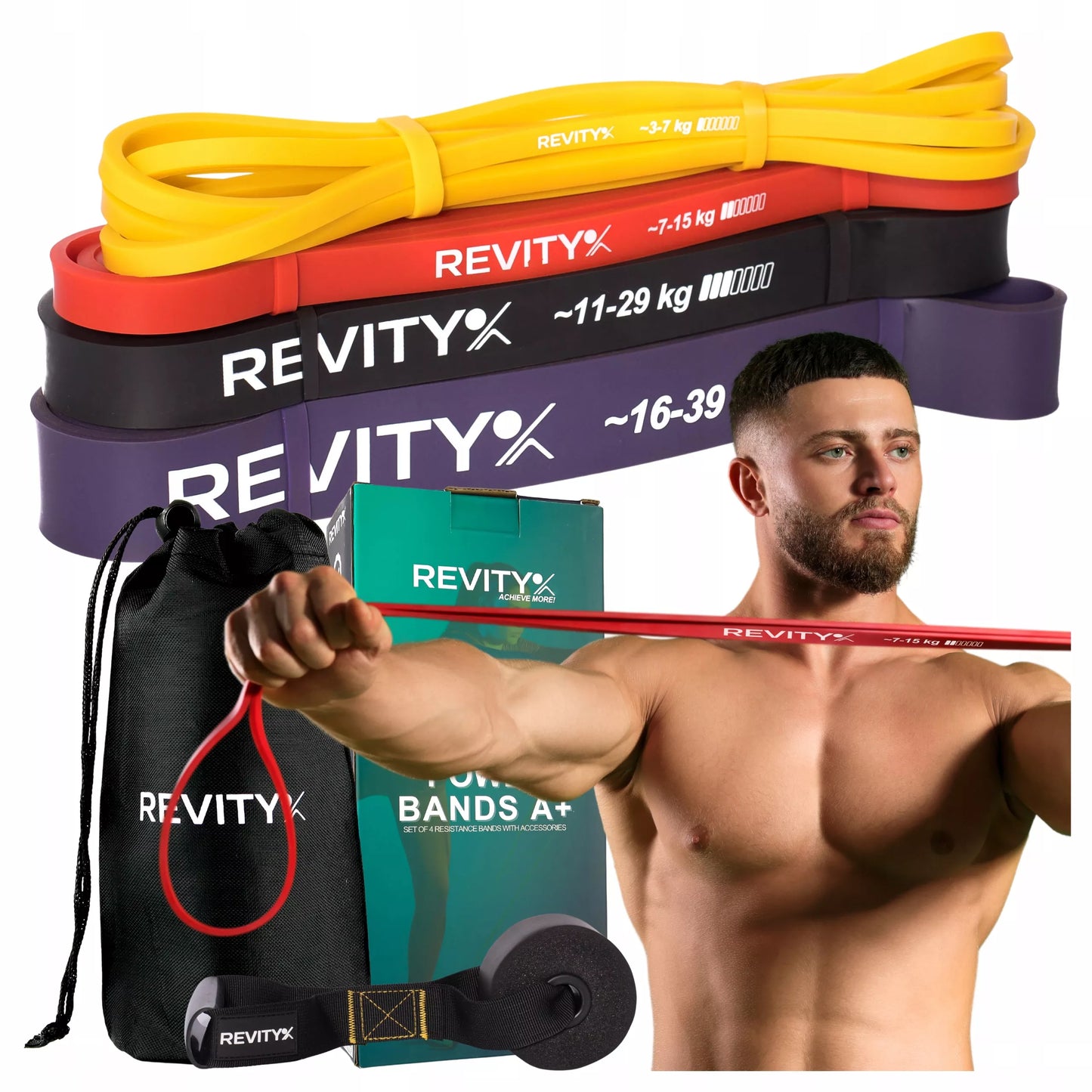 Atspariosios treniruočių gumos, fitneso juostos CrossFit, gumų rinkinys POWER BAND 4 vnt.