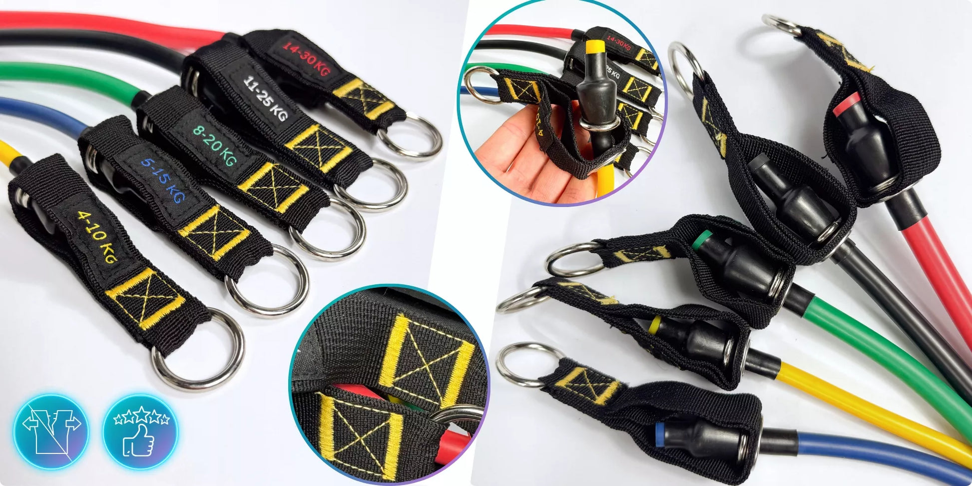 Treniruočių gumos WORKOUT BANDS PRO, Rinkinys iki 100 kg, Aukštos kokybės