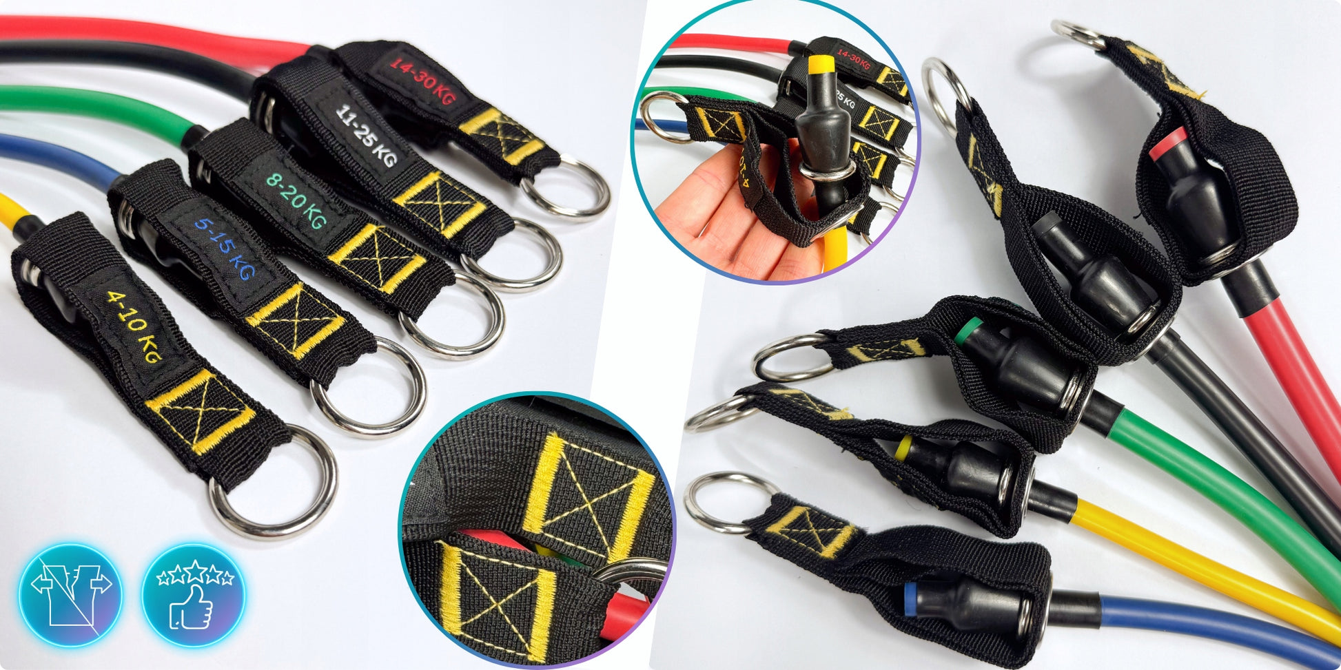 Treniruočių gumos WORKOUT BANDS PRO, Rinkinys iki 100 kg, Aukštos kokybės