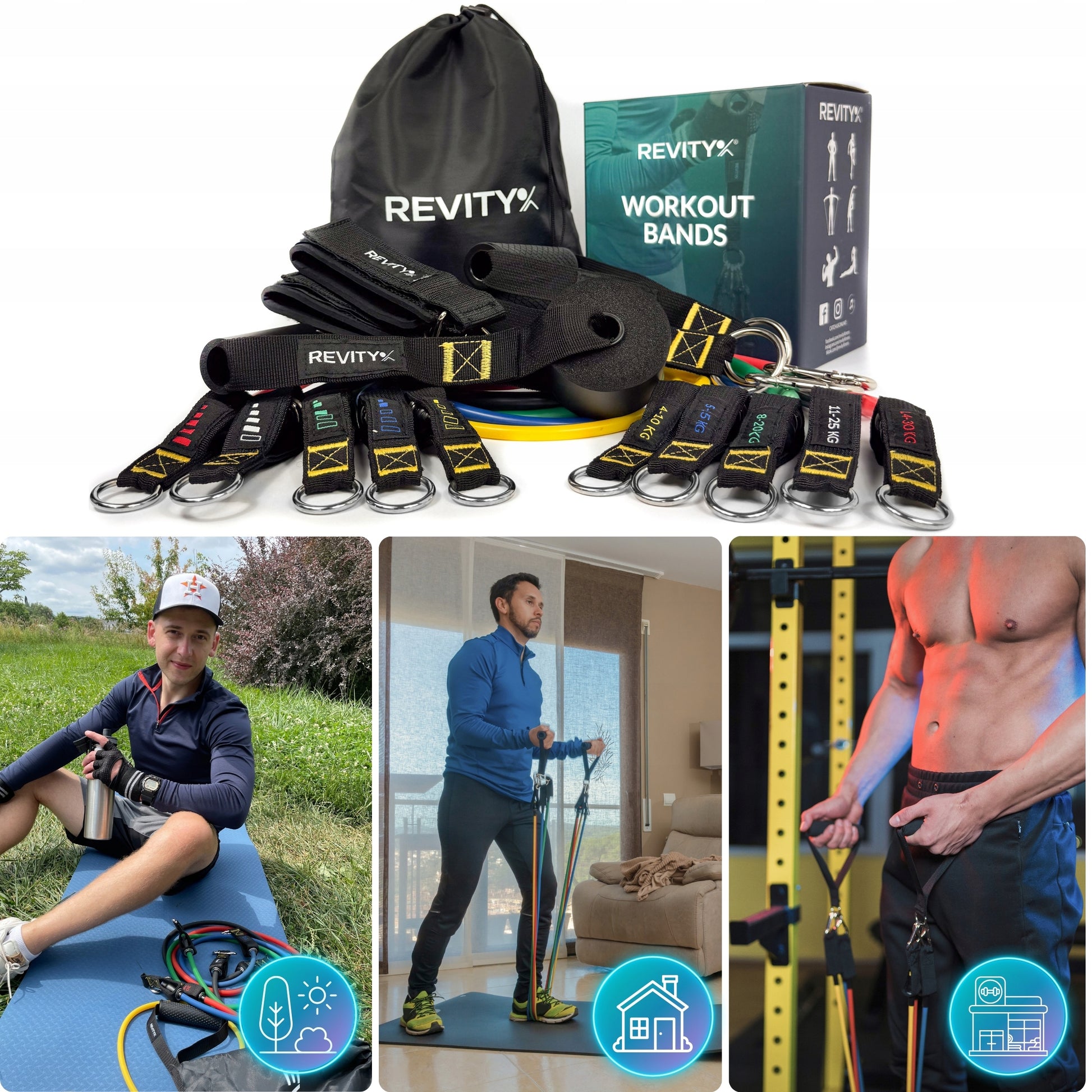 Treniruočių gumos WORKOUT BANDS PRO, Rinkinys iki 100 kg, Aukštos kokybės