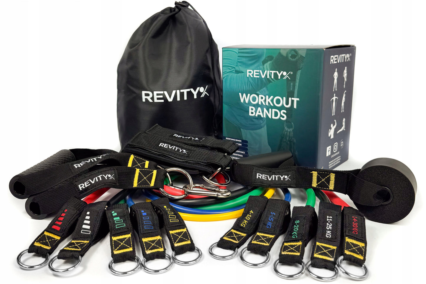 Treniruočių gumos WORKOUT BANDS PRO, Rinkinys iki 100 kg, Aukštos kokybės