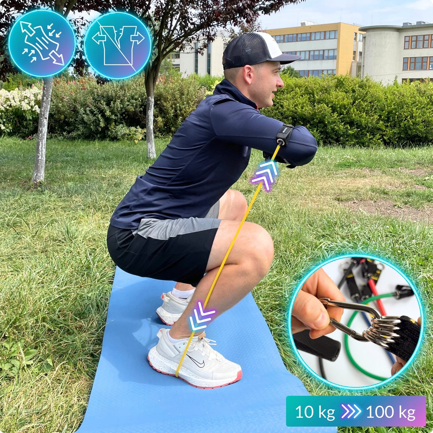 Treniruočių gumos WORKOUT BANDS PRO, Rinkinys iki 100 kg, Aukštos kokybės