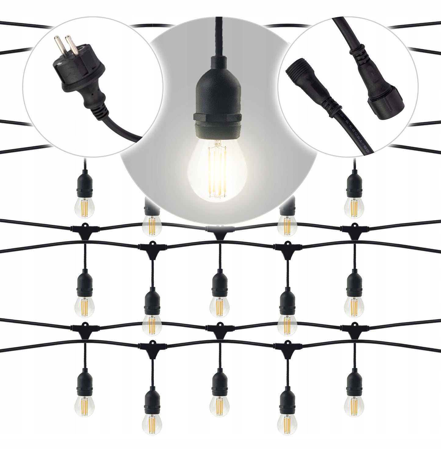 GIRLIANDA sodui ŠVIEČIANTIS LAIDAS 10m 20xE27 Komplektas su LED lemputėmis Berge