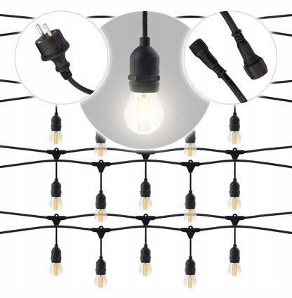 GIRLIANDA sodui ŠVIEČIANTIS LAIDAS 10m 20xE27 Komplektas su LED lemputėmis Berge