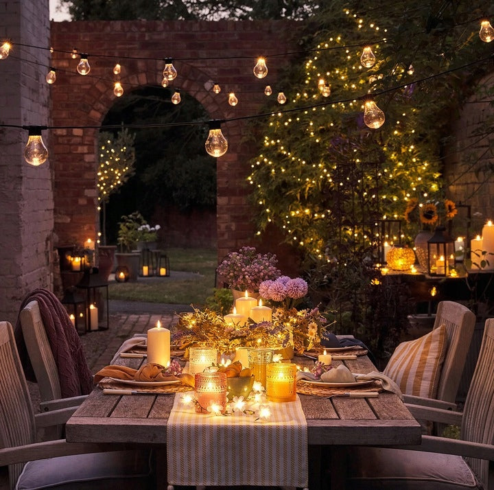 GIRLIANDA sodui ŠVIEČIANTIS LAIDAS 10m 20xE27 Komplektas su LED lemputėmis Berge