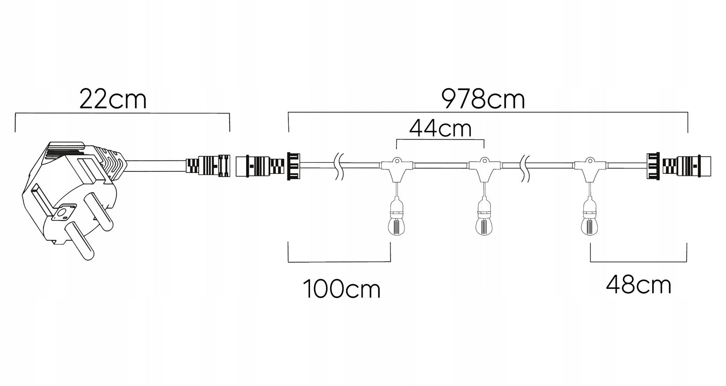 GIRLIANDA sodui ŠVIEČIANTIS LAIDAS 10m 20xE27 Komplektas su LED lemputėmis Berge