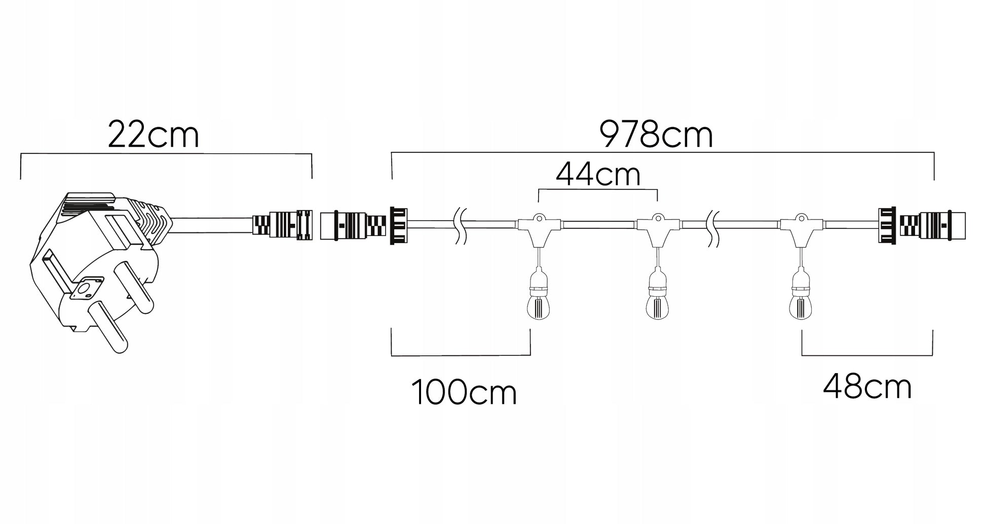 GIRLIANDA sodui ŠVIEČIANTIS LAIDAS 10m 20xE27 Komplektas su LED lemputėmis Berge