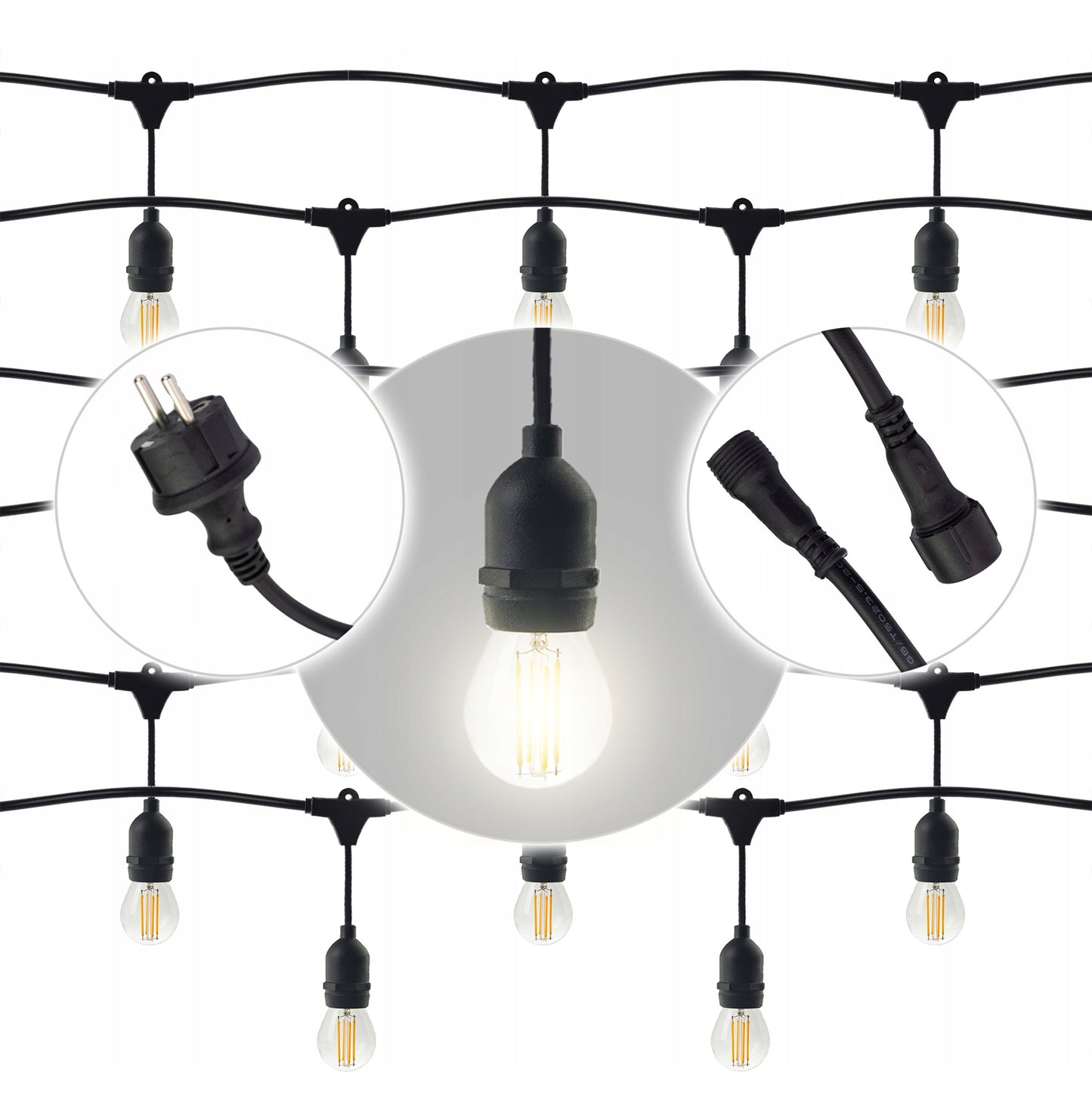 Sodo girlianda ŠVIESOS GRANDINĖ 15M 15xE27 Komplektas su LED lemputėmis IP44