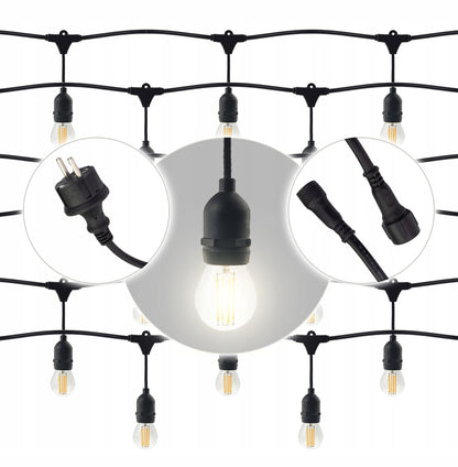 Sodo girlianda ŠVIESOS GRANDINĖ 15M 15xE27 Komplektas su LED lemputėmis IP44