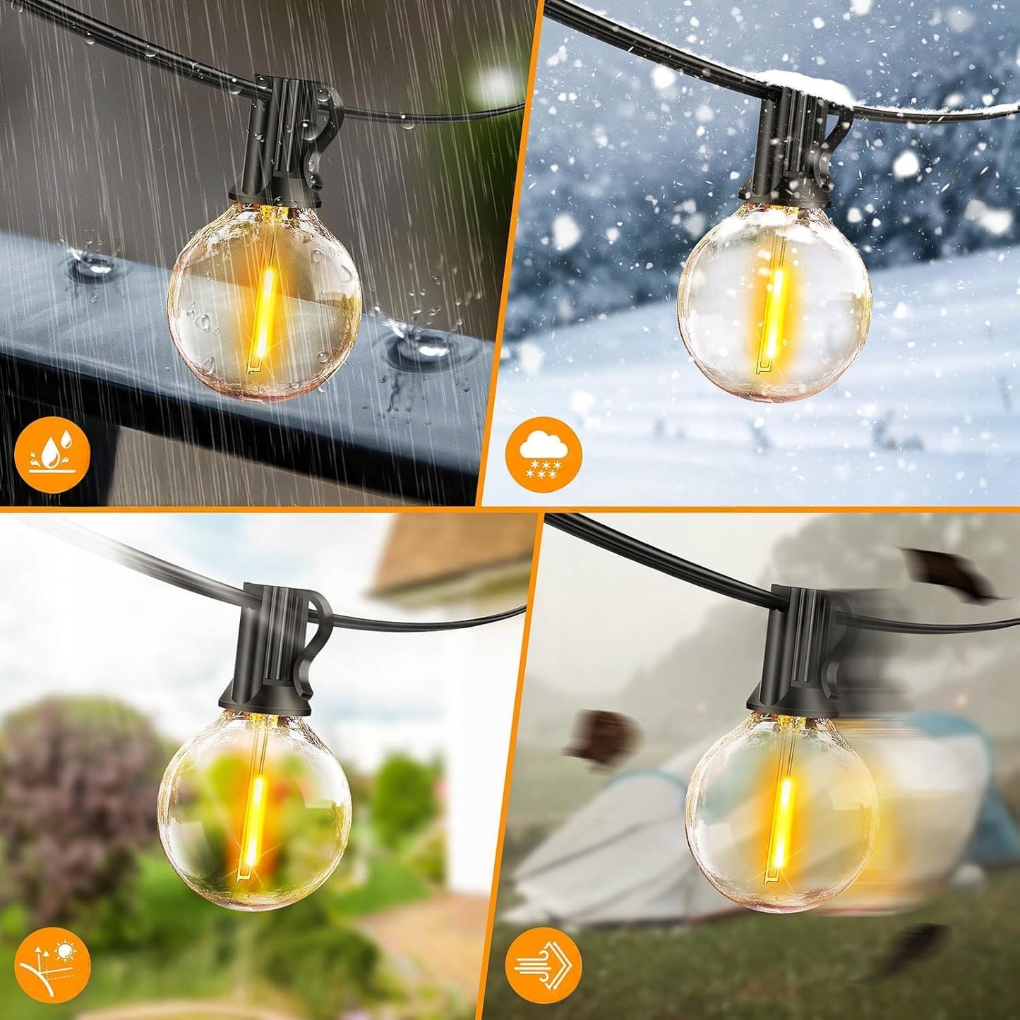 Lauko apšvietimo girlianda 20 m, 20 x 1 W LED lemputės, grandinėlė + 2 x E12 lemputės nemokamai