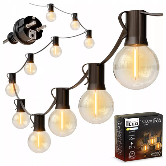 Lauko apšvietimo girlianda 20 m, 20 x 1 W LED lemputės, grandinėlė + 2