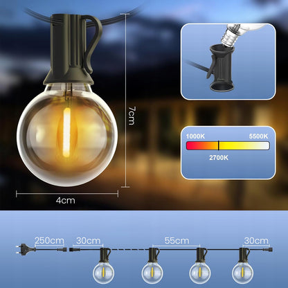 Lauko girlianda 20 m, 36x 1W LED lemputės, grandinėlė + 2x E12 nemokamai