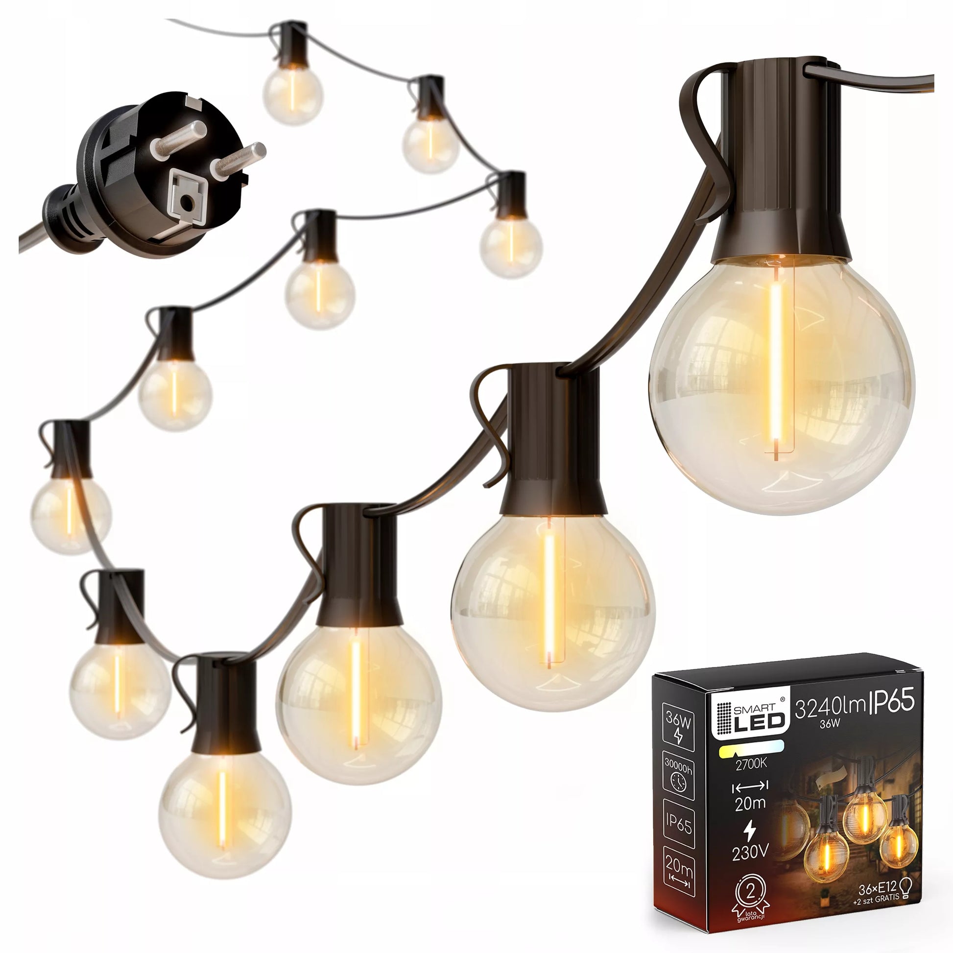Lauko girlianda 20 m, 36x 1W LED lemputės, grandinėlė