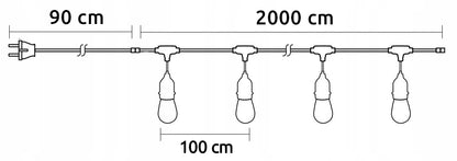Lauko sodo girlianda šviesos grandinėlė 20 m + 20x E27 LED lemputė