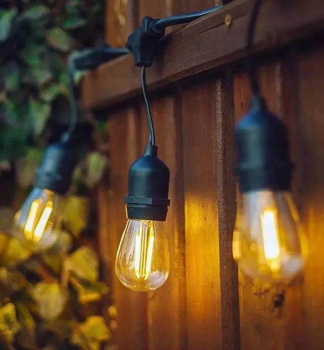 Lauko sodo girlianda šviesos grandinėlė 20 m + 20x E27 LED lemputė