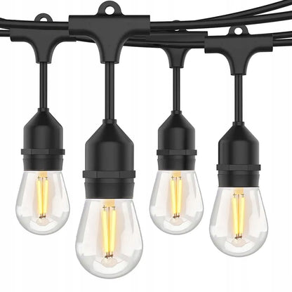 Lauko sodo girlianda šviesos grandinėlė 20 m + 20x E27 LED lemputė