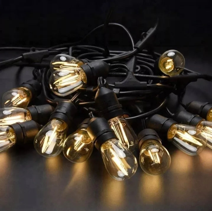 Lauko sodo girlianda šviesos grandinėlė 20 m + 20x E27 LED lemputė